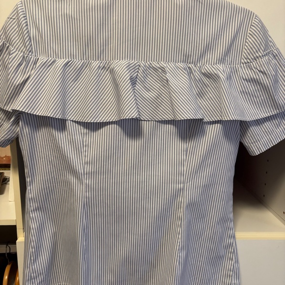 BLUE/WHITE STRIPED RUFFLE TOP - Picture 3 of 4